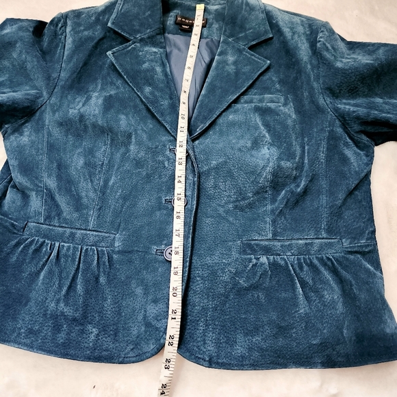 BAGATELLE TEAL SUEDE LEATHER JACKET GREAT CONDITION SIZE 16 - Picture 5 of 9